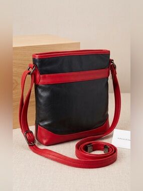Silver Rose - Red & Black Crossbody Bag - Classic Two-Tone Leather Shoulder Bag